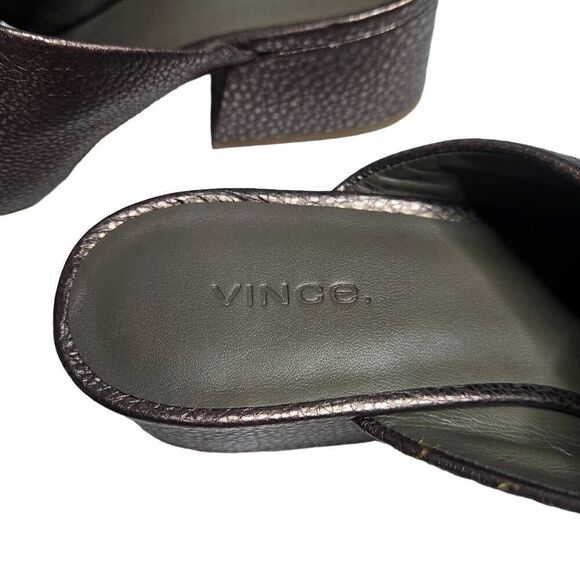 Vince Karsen Round Toe Block Heel Slip On Leather Sandal Metallic Size 11 - Picture 9 of 12